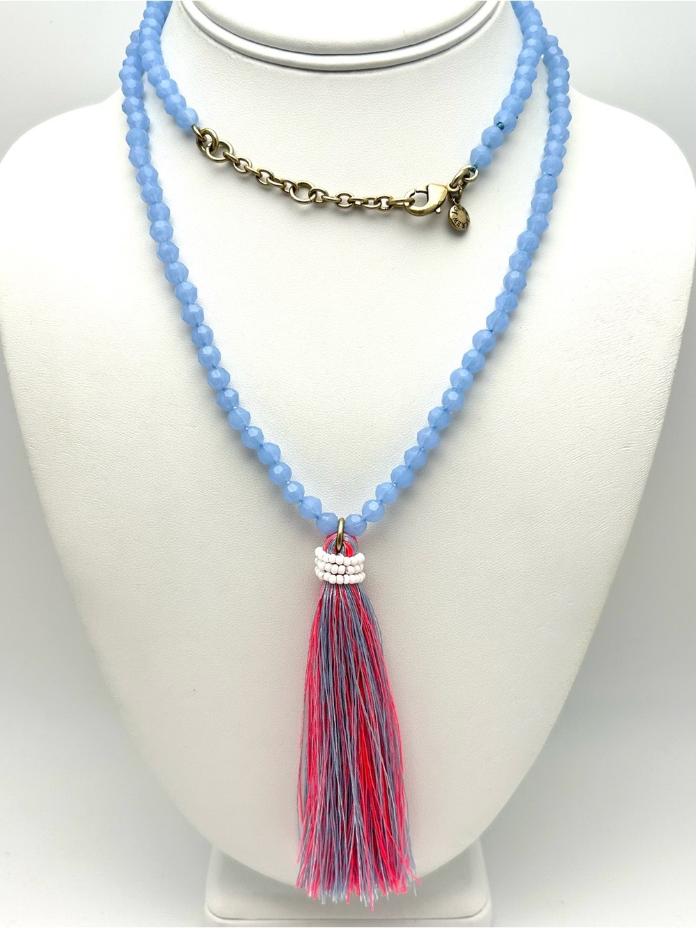 J. Crew Blue Beaded Tassel Necklace